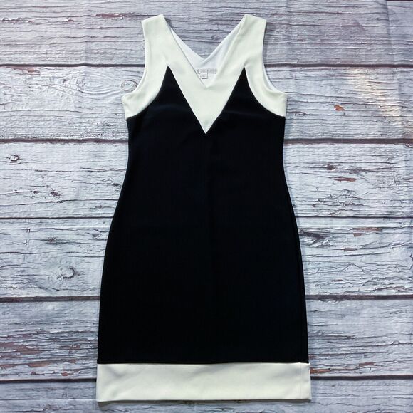 Boston Proper Womens Dress size XS Black Cream Sheath Stretch Knit Evening Wear - Picture 2 of 10